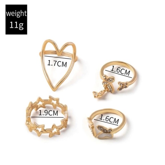 1 LEFT! 4 piece Gold Butterfly And Heart Ring Set - Picture 2 of 4